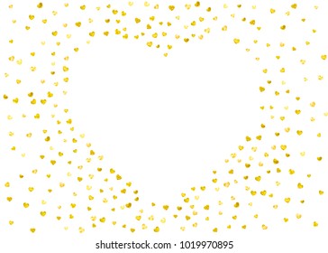 
Valentines day border with gold glitter hearts. February 14th day. Vector confetti for valentines day border template. Grunge hand drawn texture. Love theme for poster, gift certificate, banner.