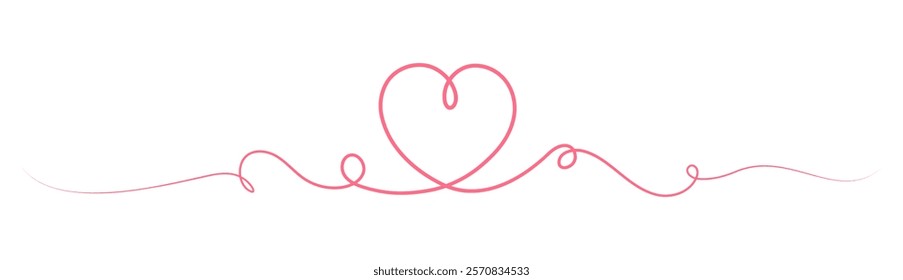 Valentines Day border, heart line banner, pink heart divider