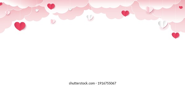 Valentines Day Border With Hearts White Background With Gradient Mesh, Vector Illustration