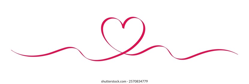 Valentines Day border, line art heart banner, red heart divider