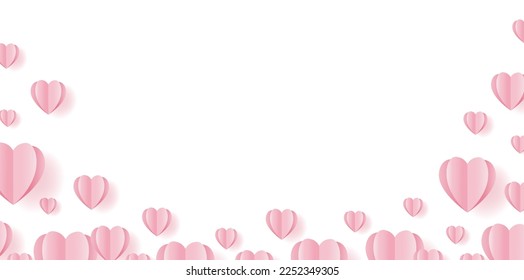 Valentines day Border With Paper Hearts With Gradient Mesh, Vector Illustration