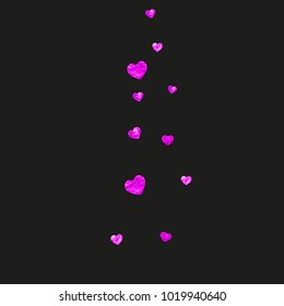 Valentines day border with pink glitter hearts. February 14th day. Vector confetti for valentines day border template. Grunge hand drawn texture. Love theme for voucher, special business ad, banner.