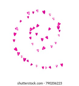 Valentines day border with pink glitter hearts. February 14th day. Vector confetti for valentines day border template. Grunge hand drawn texture. Love theme for poster, gift certificate, banner.