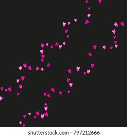Valentines day border with pink glitter hearts. February 14th day. Vector confetti for valentines day border template. Grunge hand drawn texture. Love theme for voucher, special business ad, banner.