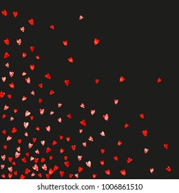 Valentines day border with red glitter hearts. February 14th day. Vector confetti for valentines day border template. Grunge hand drawn texture. Love theme for party invite, retail offer and ad.