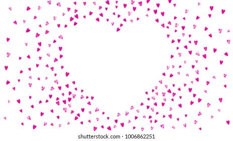 
Valentines day border with red glitter hearts. February 14th day. Vector confetti for valentines day border template. Grunge hand drawn texture. Love theme for poster, gift certificate, banner.