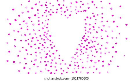 Valentines day border with red glitter hearts. February 14th day. Vector confetti for valentines day border template. Grunge hand drawn texture. Love theme for poster, gift certificate, banner.