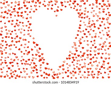 
Valentines day border with red glitter hearts. February 14th day. Vector confetti for valentines day border template. Grunge hand drawn texture. Love theme for poster, gift certificate, banner.