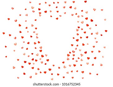 
Valentines day border with red glitter hearts. February 14th day. Vector confetti for valentines day border template. Grunge hand drawn texture. Love theme for gift coupons, vouchers, ads, events.