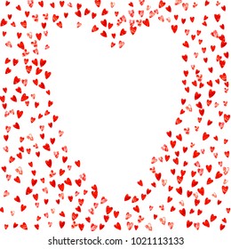 
Valentines day border with red glitter hearts. February 14th day. Vector confetti for valentines day border template. Grunge hand drawn texture. Love theme for voucher, special business ad, banner.