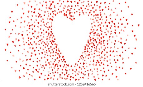 Valentines day border with red glitter hearts. February 14th day. Vector confetti for valentines day border template. Grunge hand drawn texture. Love theme for voucher, special business ad, banner.