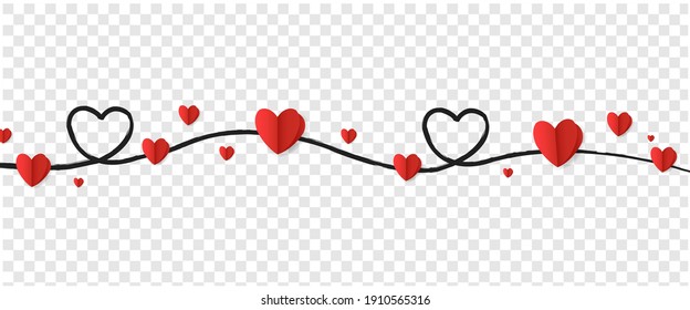 Valentines Day Border With Red Heart Transparent Background With Gradient Mesh, Vector Illustration