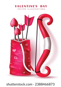 Valentines' day bow and arrow vector design. Valentine's cupid bow and arrow love icon elements for hearts day celebration. Vector illustration bow and arrow elements. 
