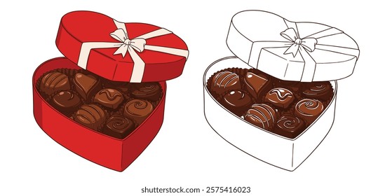 A Valentines Day Box of chocolate sweets in heart shape vector illustration