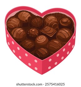 A Valentines Day Box of chocolate sweets in heart shape vector illustration