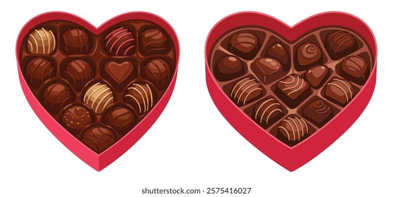 A Valentines Day Box of chocolate sweets in heart shape vector illustration