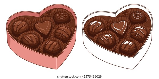 A Valentines Day Box of chocolate sweets in heart shape vector illustration