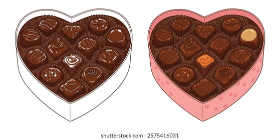 A Valentines Day Box of chocolate sweets in heart shape vector illustration