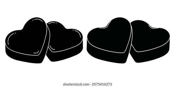 A Valentines Day Box of chocolate sweets in heart shape silhouette