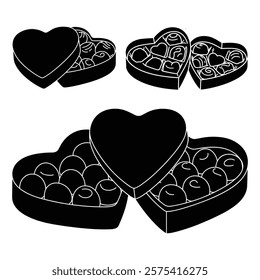 A Valentines Day Box of chocolate sweets in heart shape silhouette