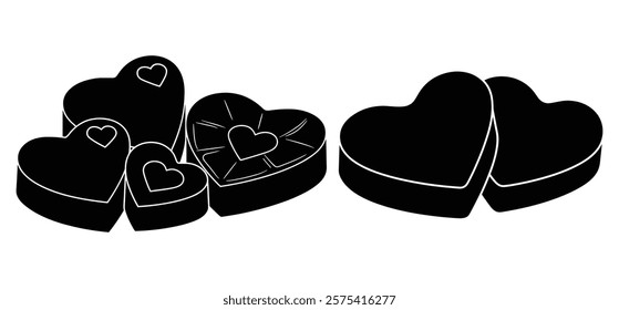 A Valentines Day Box of chocolate sweets in heart shape silhouette