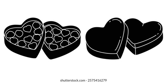 A Valentines Day Box of chocolate sweets in heart shape silhouette