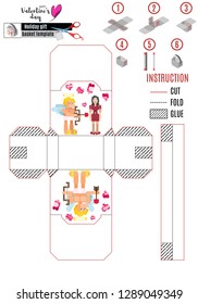Valentines day box template with funny cupid and woman vector