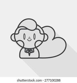Valentine's day boy flat icon with long shadow, line icon