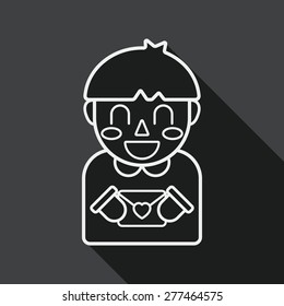 Valentine's day boy flat icon with long shadow, line icon