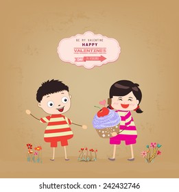 valentines day boy and girl with cupcake