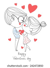 Valentine's Day. Boy and girl kissing. Love cards.