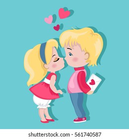 Valentine's Day. Boy and girl kissing. Love card.