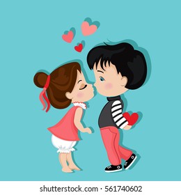 Valentine's Day. Boy and girl kissing. Love card.