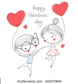 Valentine's Day. Boy and girl. Love cards.
