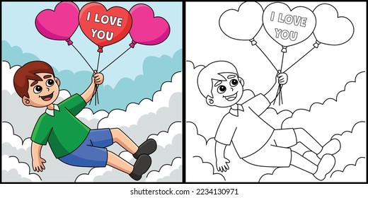 Valentines Day Boy Holding Balloons Illustration