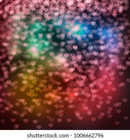 Valentine's day bright confetti on a dark background.  Greeting card with falling hearts vector illustration. Easy to edit design template for your artworks.