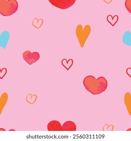 Valentine's Day Bright Hearts on Light Background Pattern