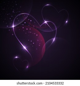 Valentine's day  Bright rays in the shape heart  Vector illustration glowing heart  shaped rays placed dark background and gradient circles 