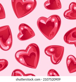 Valentines Day. Bright seamless pattern with shiny realistic balloons in the shape of a heart. For wallpaper, printing on fabric, wrapping.