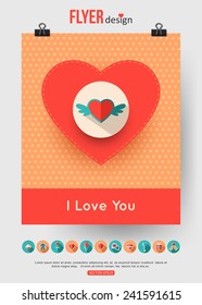 Valentines Day brochure template. Vector illustration