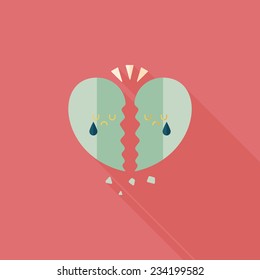 Valentine's Day broken heart flat icon with long shadow,eps10 