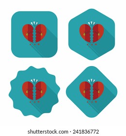 Valentine's Day broken heart flat icon with long shadow,eps10