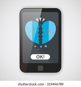 Valentine's Day broken heart flat icon with long shadow,eps10