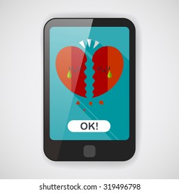 Valentine's Day broken heart flat icon with long shadow,eps10