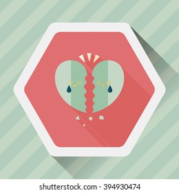 Valentine's Day broken heart flat icon with long shadow,eps10