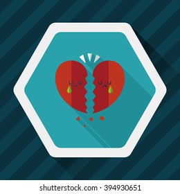 Valentine's Day broken heart flat icon with long shadow,eps10