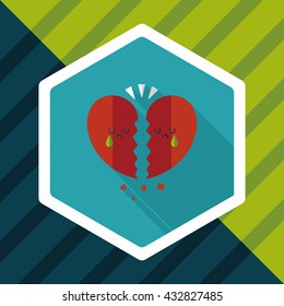 Valentine's Day broken heart flat icon with long shadow,eps10
