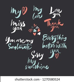Valentine's day brush calligraphy in pink and blue