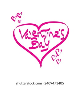 Valentine's day brush lettering wrapped in brush love, Lettering inscription isolated on white background. Heart shaped frame, abstract vector