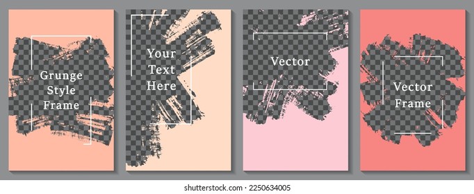 Valentine's Day brush stroke frame social media story post template set. Pink banner design vector set. Transparent background. Social media story publication layouts.  Border box templates